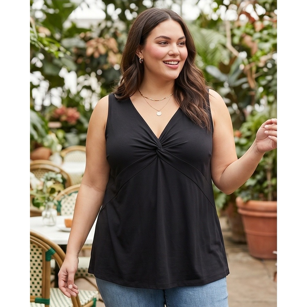 Lane Bryant 26/28 Black Knot Front V-Neck Sleeveless Tank Top Whimsigoth
